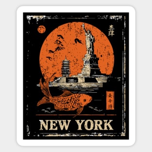 Statue of Liberty Retro Japanese Art Print Sticker